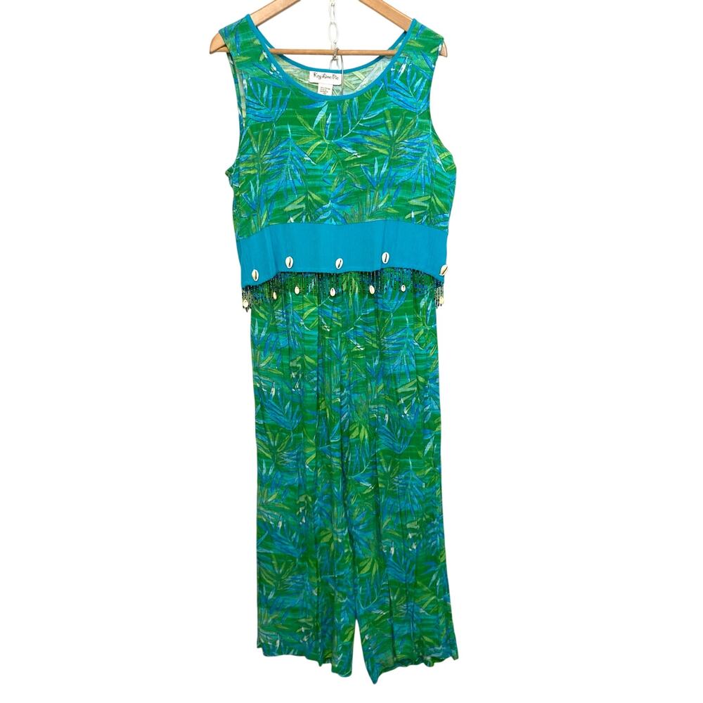 Vintage 90’s Y2K Key Lime Pie Tropical Green Blue Top Pants 2 Piece Matching Set